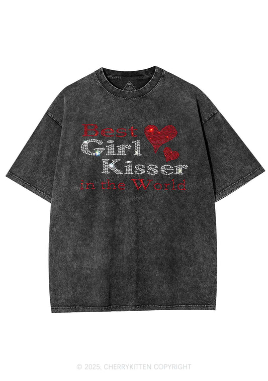 Rhinestone Best Girl Kisser Pride Y2K Shirts Washed Tee Cherrykitten