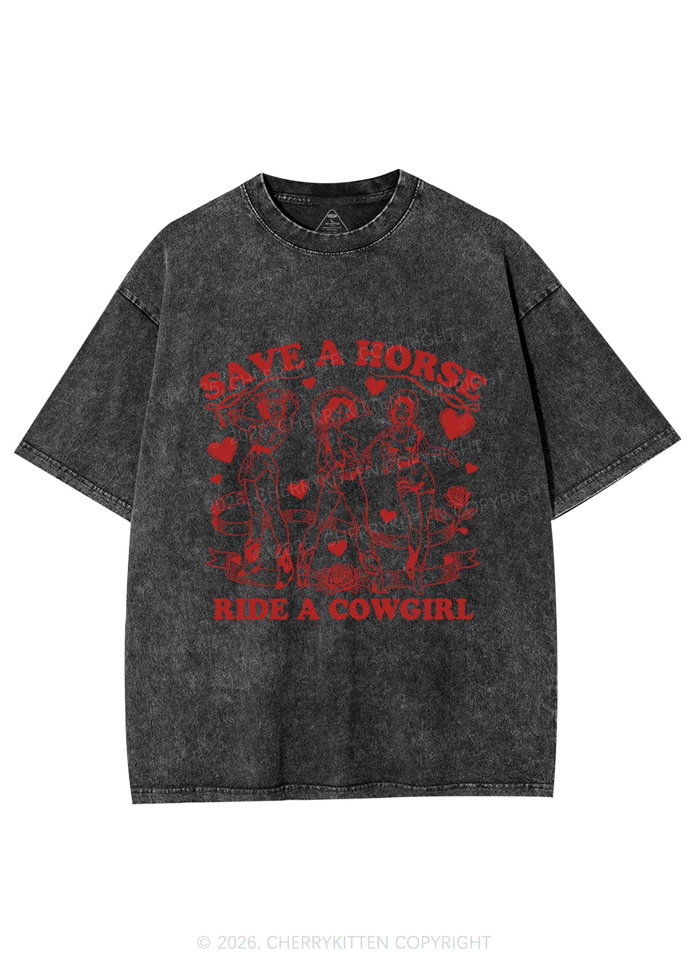 Ride A Cowgirl Valentine's Day Y2K Shirts Washed Tee Cherrykitten