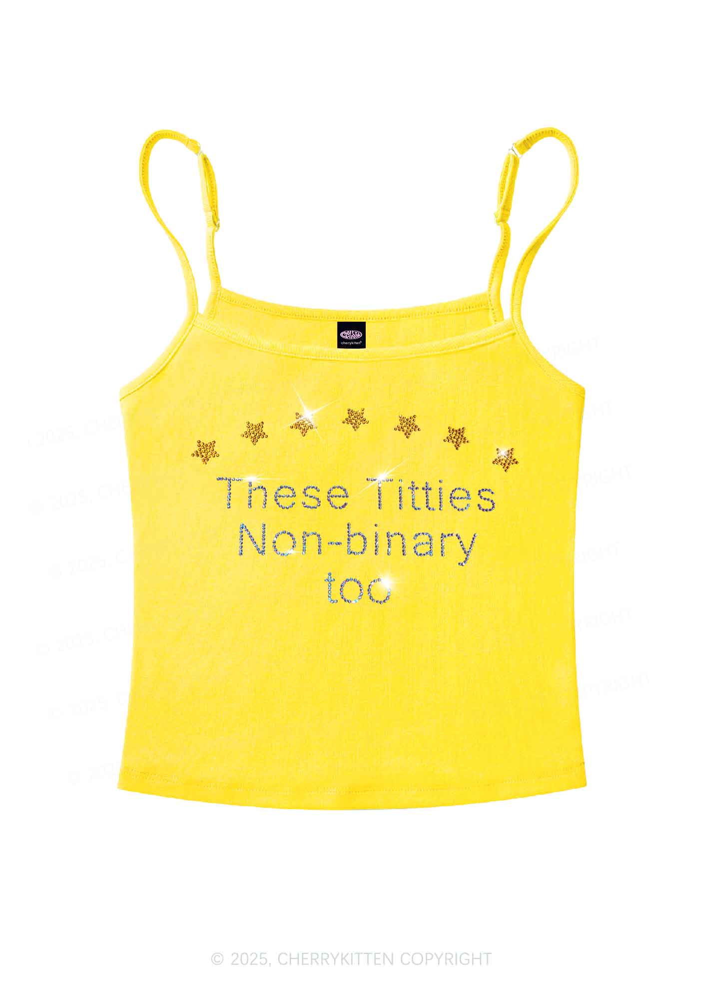 Rhinestone Txtties Nonbinary Too Y2K Spaghetti Strap Cami Cherrykitten
