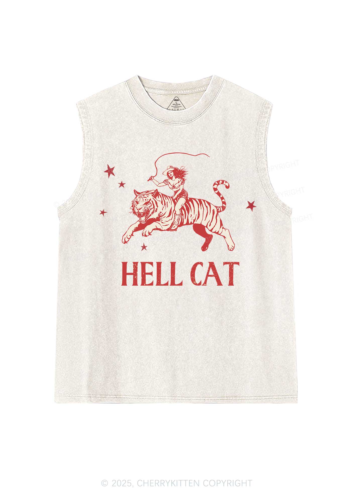 Cowgirl Hell Cat Y2K Washed Muscle Tank Cherrykitten