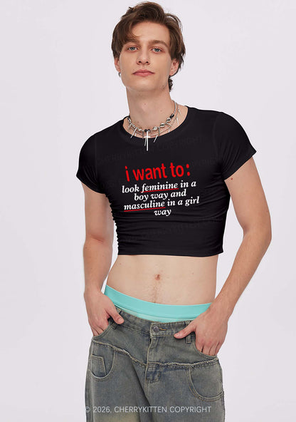 I Want To Feminine Masculine Pride Y2K Baby Tee Cherrykitten