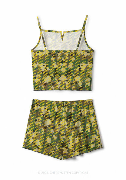 Wild Camouflage Feral Y2K Print Cami Shorts Pajama Set Cherrykitten