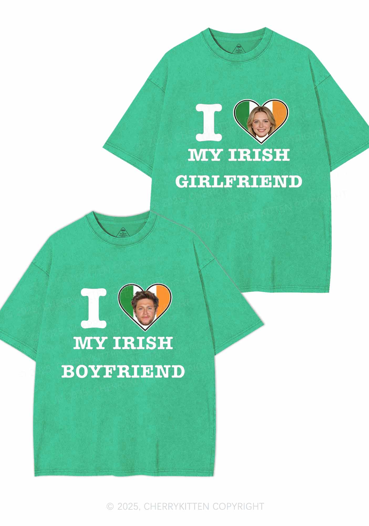 Custom My Irish BF GF Y2K Valentine's Day Washed Tee Cherrykitten