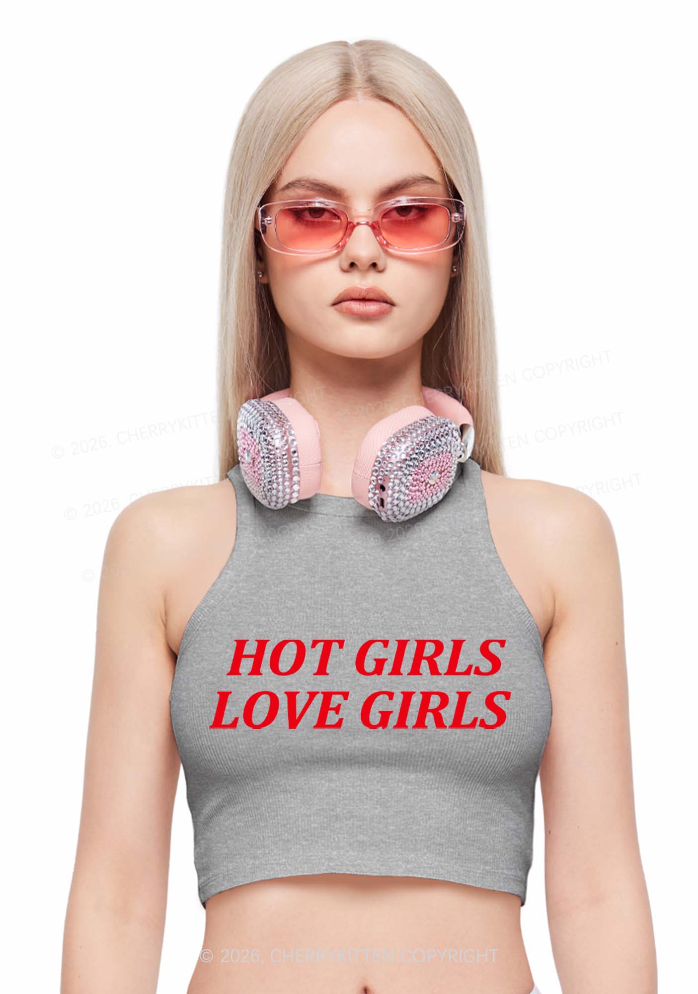 Hot Girls Love Girls Pride Y2K Crop Tank Top Cherrykitten