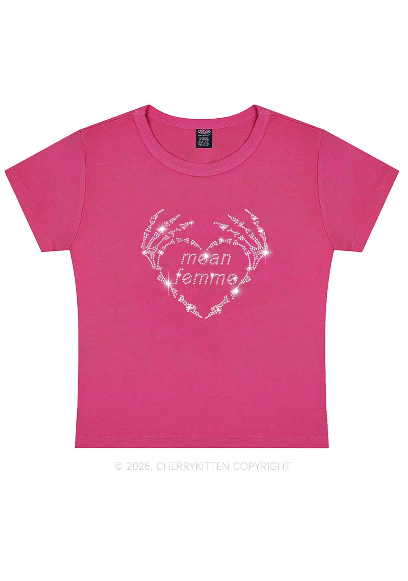 Rhinestone Mean Femme Skeleton Heart Pride Y2K Baby Tee Cherrykitten