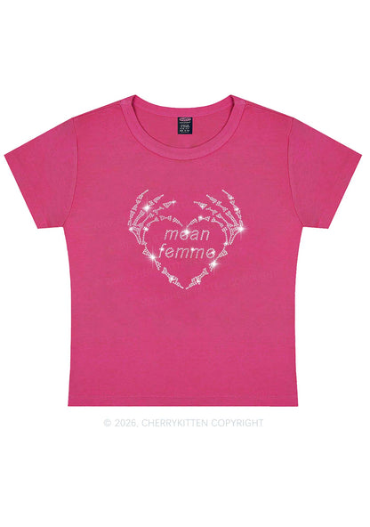 Rhinestone Mean Femme Skeleton Heart Pride Y2K Baby Tee Cherrykitten