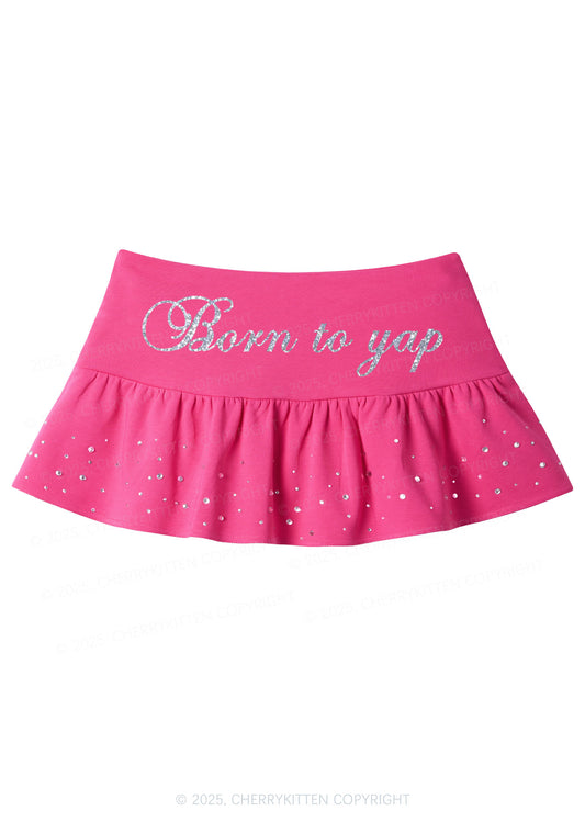 Glitter Born To Yap Y2K Pink Ruffled Rhinestone Mini Skirt Cherrykitten
