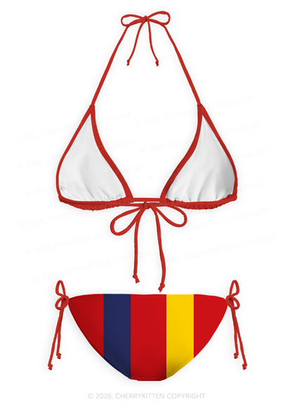 Red Navy Yellow Vertical Stripe Y2K Print Bikini Set Cherrykitten