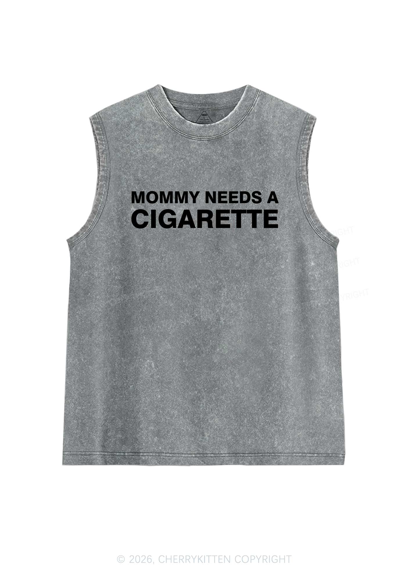 Mommy Needs A Cigarette Y2K Washed Muscle Tank Cherrykitten