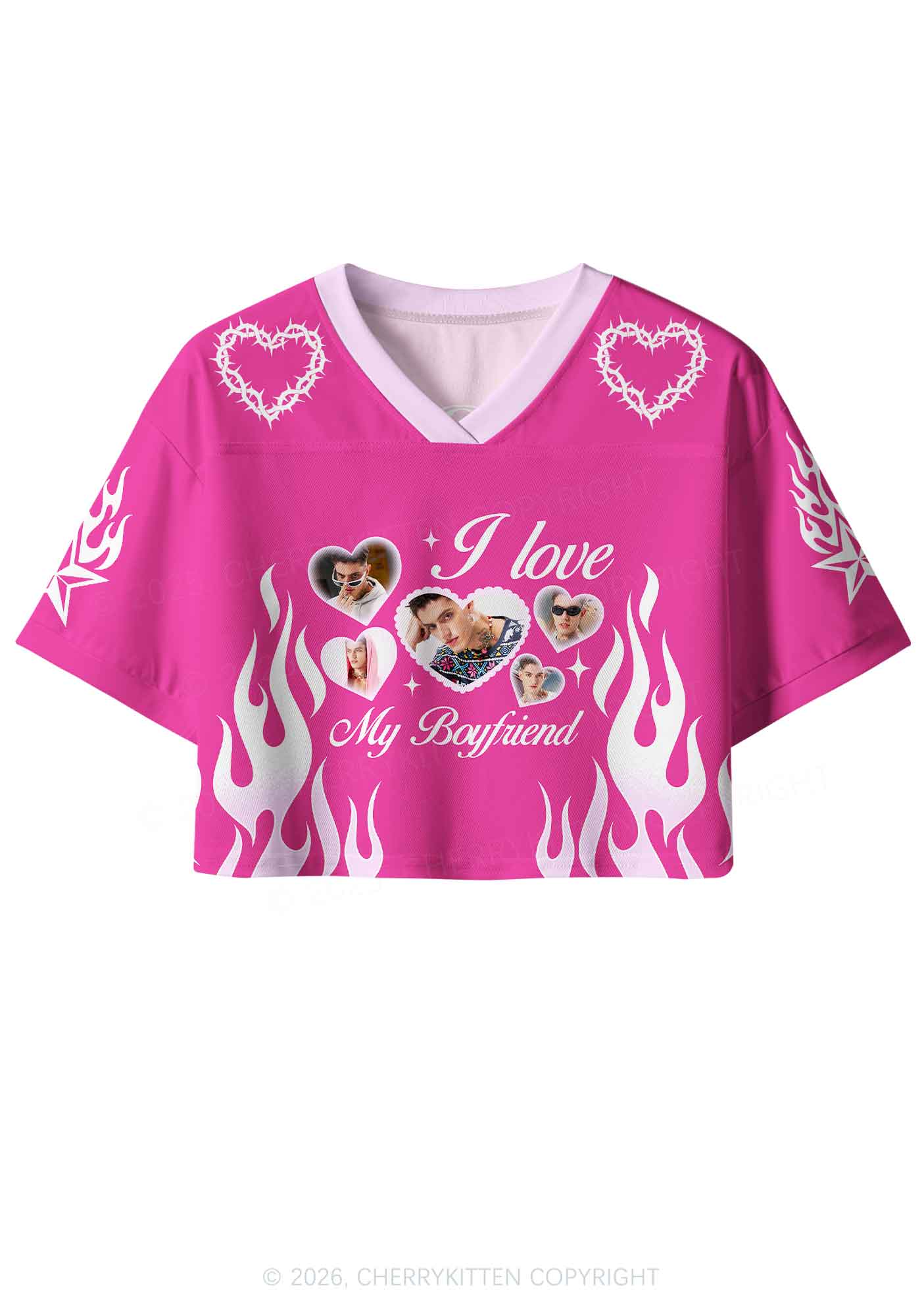 Hot Pink Custom GF BF Photo Y2K Crop Sport Jersey Shirts Cherrykitten