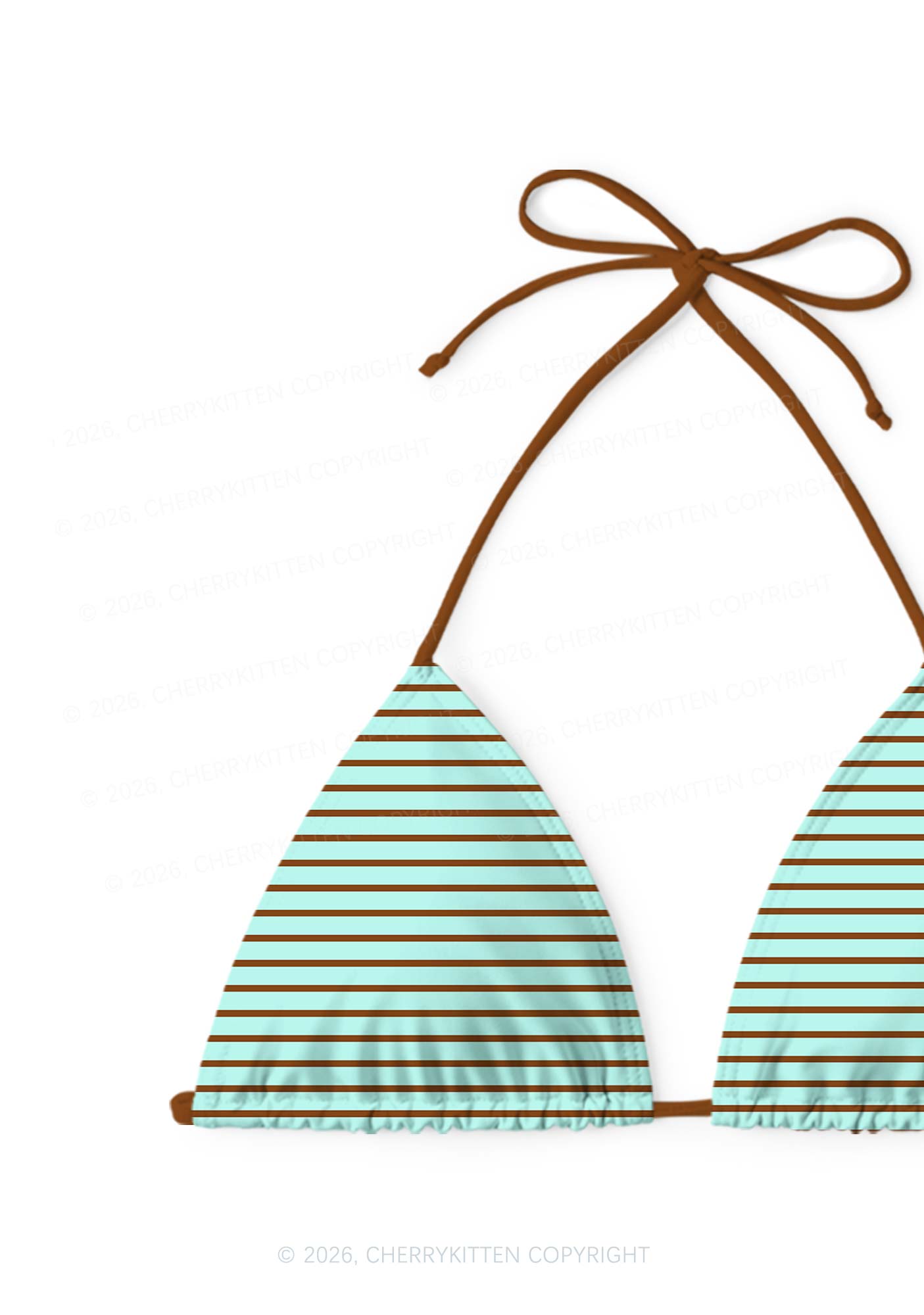 Mint Brown Stripes Y2K Print Bikini Set Cherrykitten