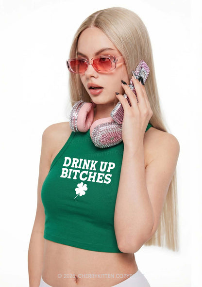 Drink Up Bxxch St Patricks Y2K Crop Tank Top Cherrykitten