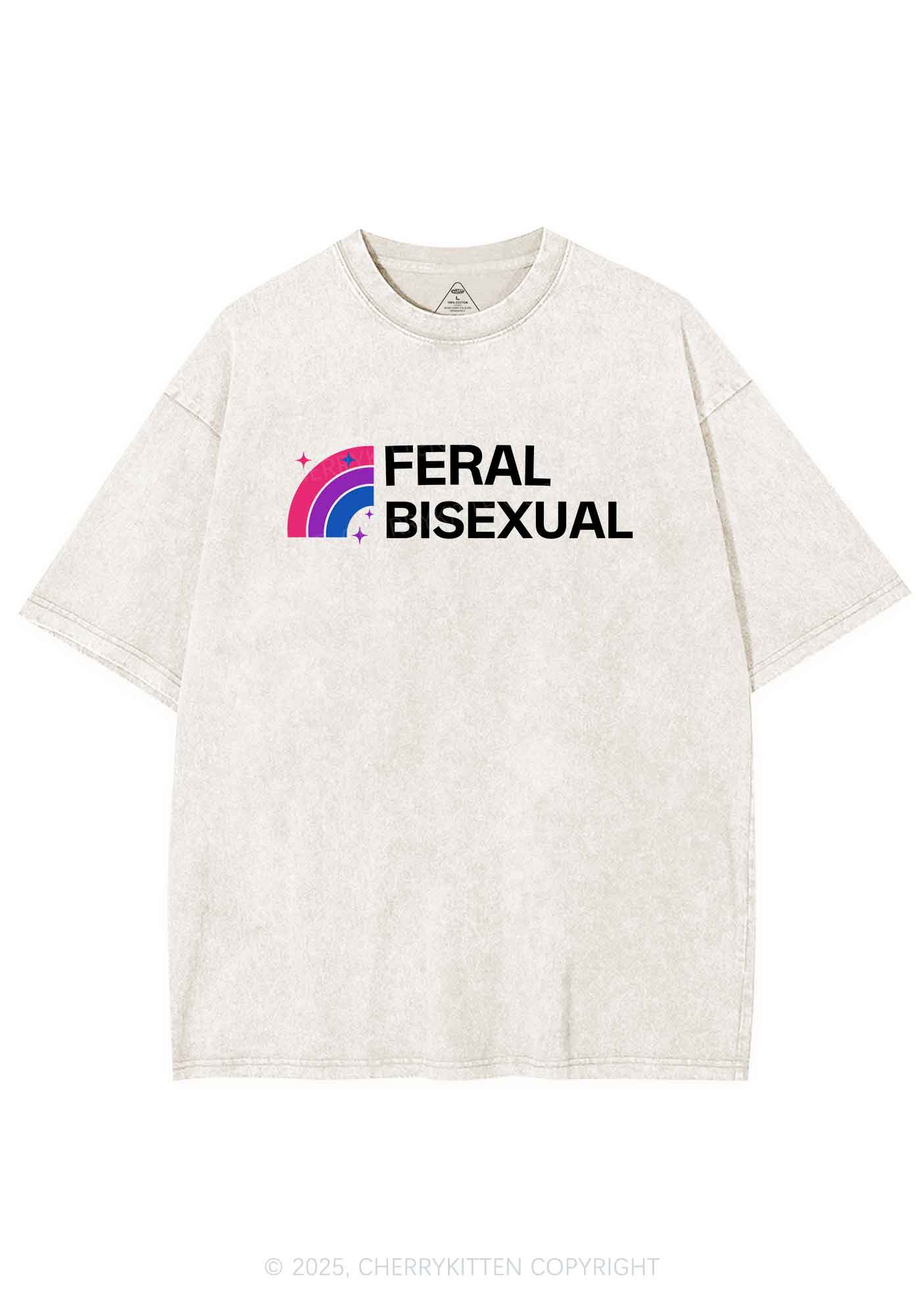 Feral Bisexual Pride Y2K Shirts Washed Tee Cherrykitten