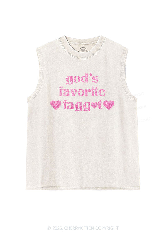 Glitter Gods Favorite Faggot Pride Y2K Washed Muscle Tank Cherrykitten