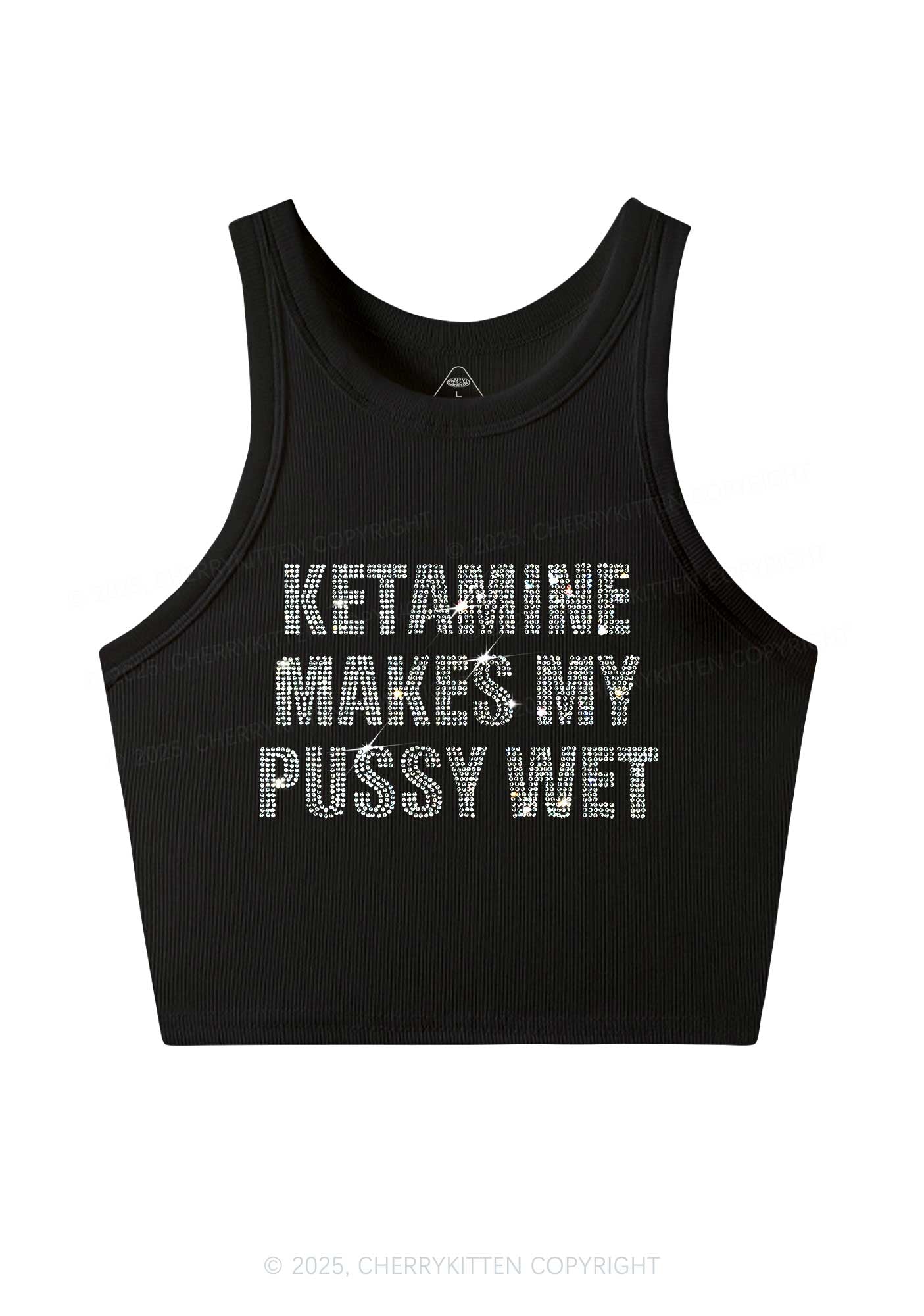 Rhinestone K Makes My Puxxy Wet Y2K Crop Tank Top Cherrykitten