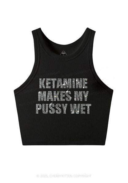 Rhinestone K Makes My Puxxy Wet Y2K Crop Tank Top Cherrykitten