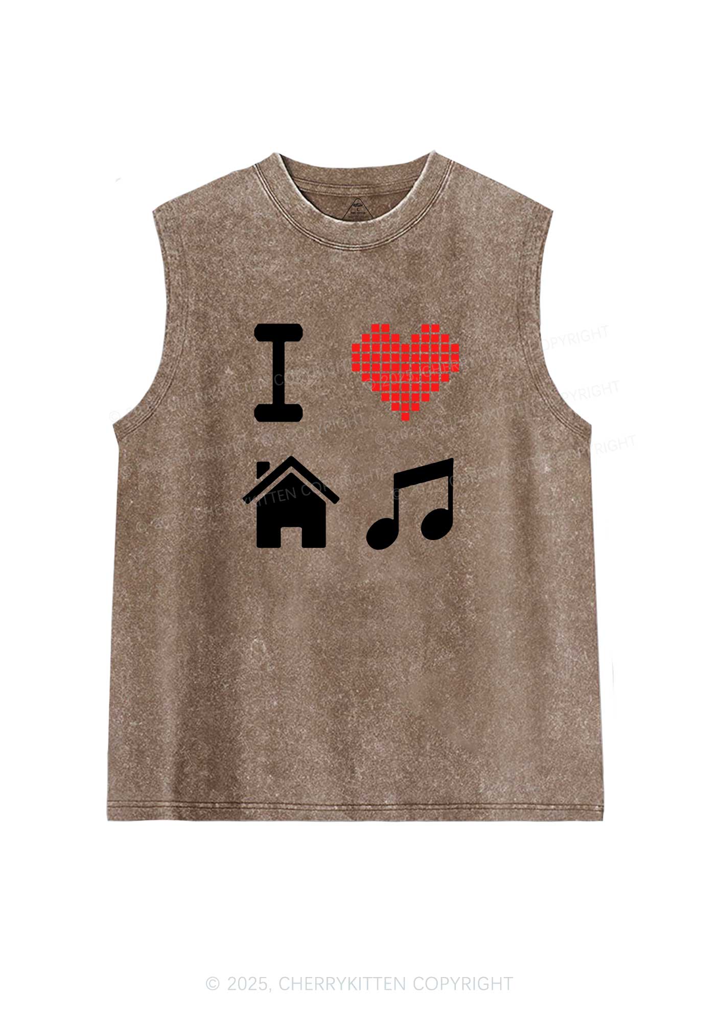 I Love House Music Y2K Washed Muscle Tank Cherrykitten