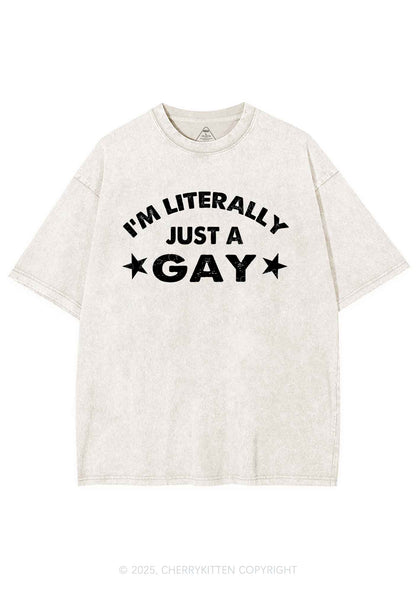 Literally Just A Gay Pride Y2K Shirts Washed Tee Cherrykitten