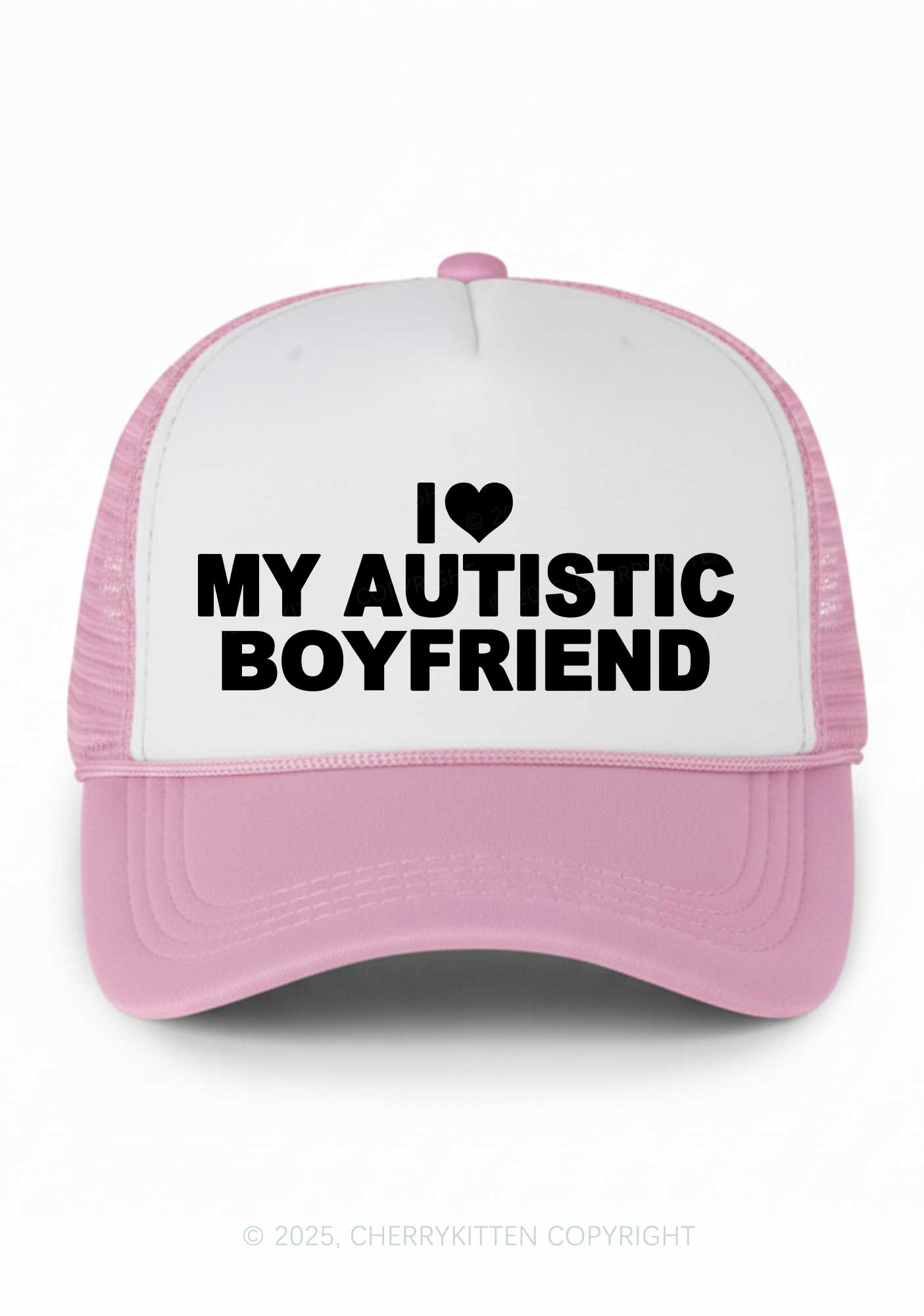 I Love My Autistic GF BF Valentine's Day Y2K Colorblock Trucker Hat Cherrykitten