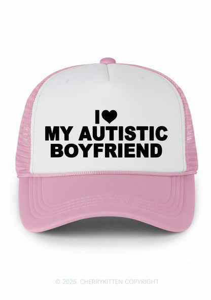 I Love My Autistic GF BF Valentine's Day Y2K Colorblock Trucker Hat Cherrykitten