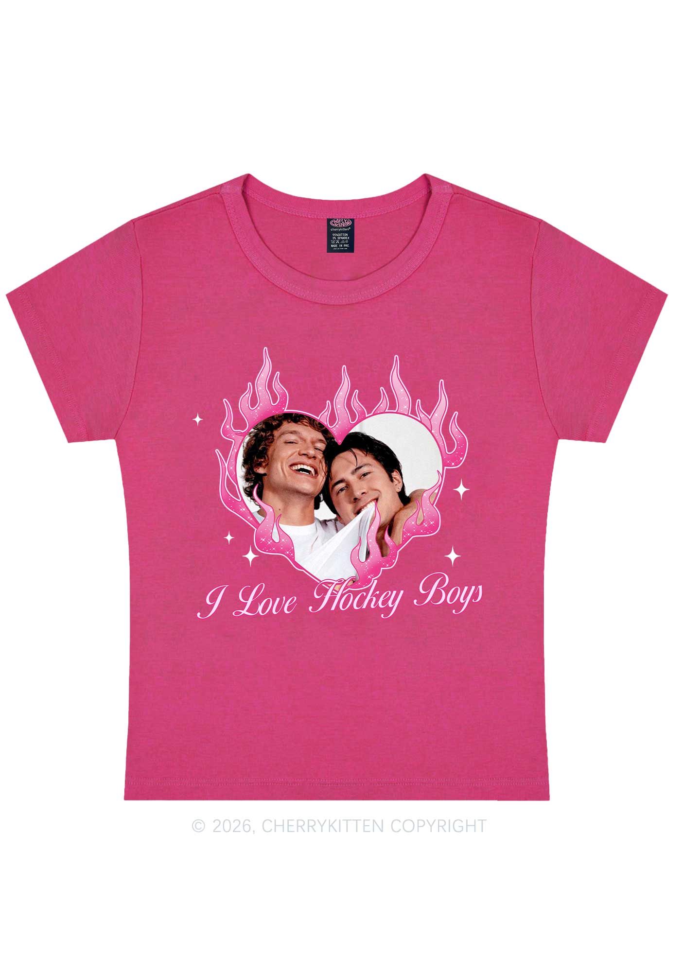 I Love Hockey Boys Pink Heart HR Y2K Baby Tee Cherrykitten