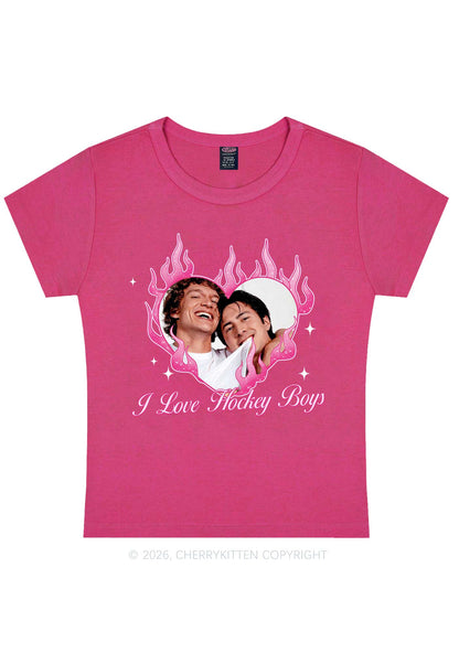 I Love Hockey Boys Pink Heart HR Y2K Baby Tee Cherrykitten