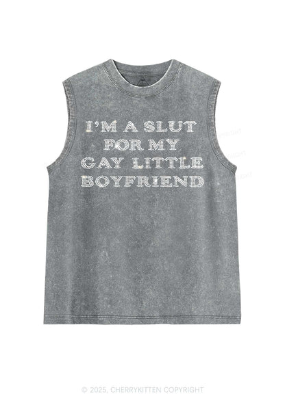 Rhinestone Slxt For My Gay BF Pride Y2K Washed Muscle Tank Cherrykitten