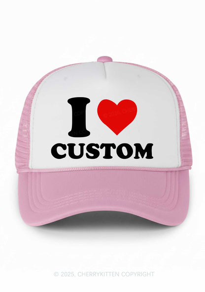 I Love Custom Valentine's Day Y2K Colorblock Trucker Hat Cherrykitten