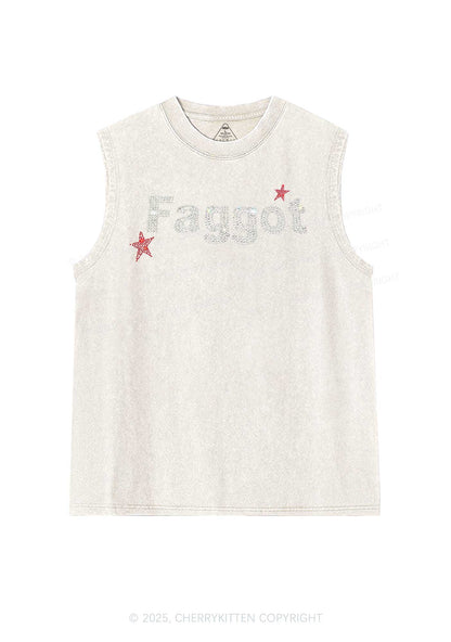 Rhinestone Faggot Pride Y2K Washed Muscle Tank Cherrykitten