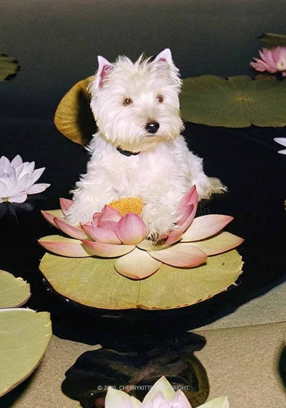 Puppy On Lotus Y2K Print Slip Dress Cherrykitten
