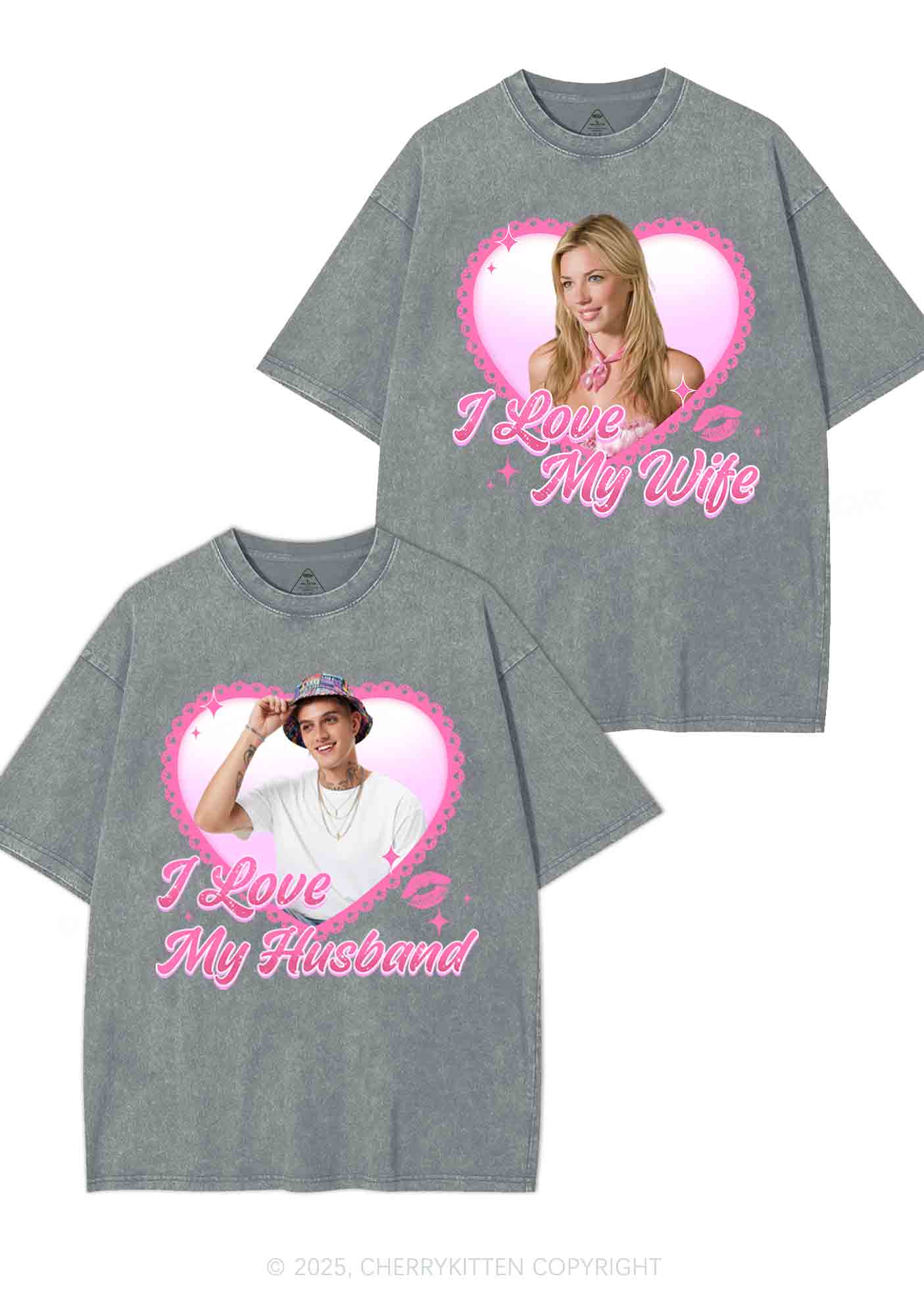 Custom Love My Wife Photo Y2K Valentine's Day Washed Tee Cherrykitten
