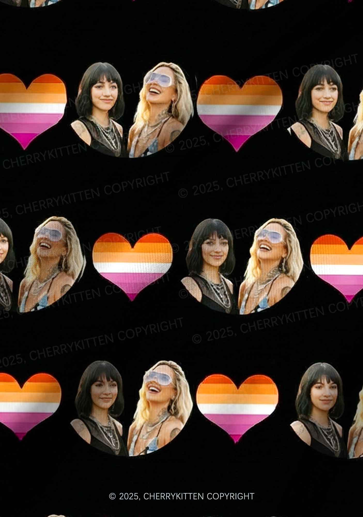 Custom Lesbian Couple Photo Valentine's Day Y2K Print Long Sleeve Pajama Set Cherrykitten