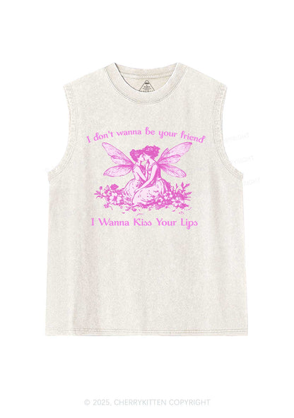 I Wanna Kiss Your Lips Pride Y2K Washed Muscle Tank Cherrykitten