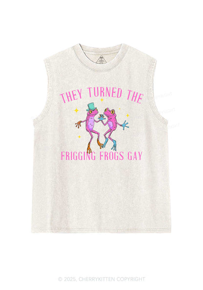 Frogs Gay Pride Y2K Washed Muscle Tank Cherrykitten