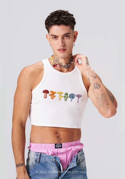 Rainbow Mushroom Pride Y2K Crop Tank Top Cherrykitten