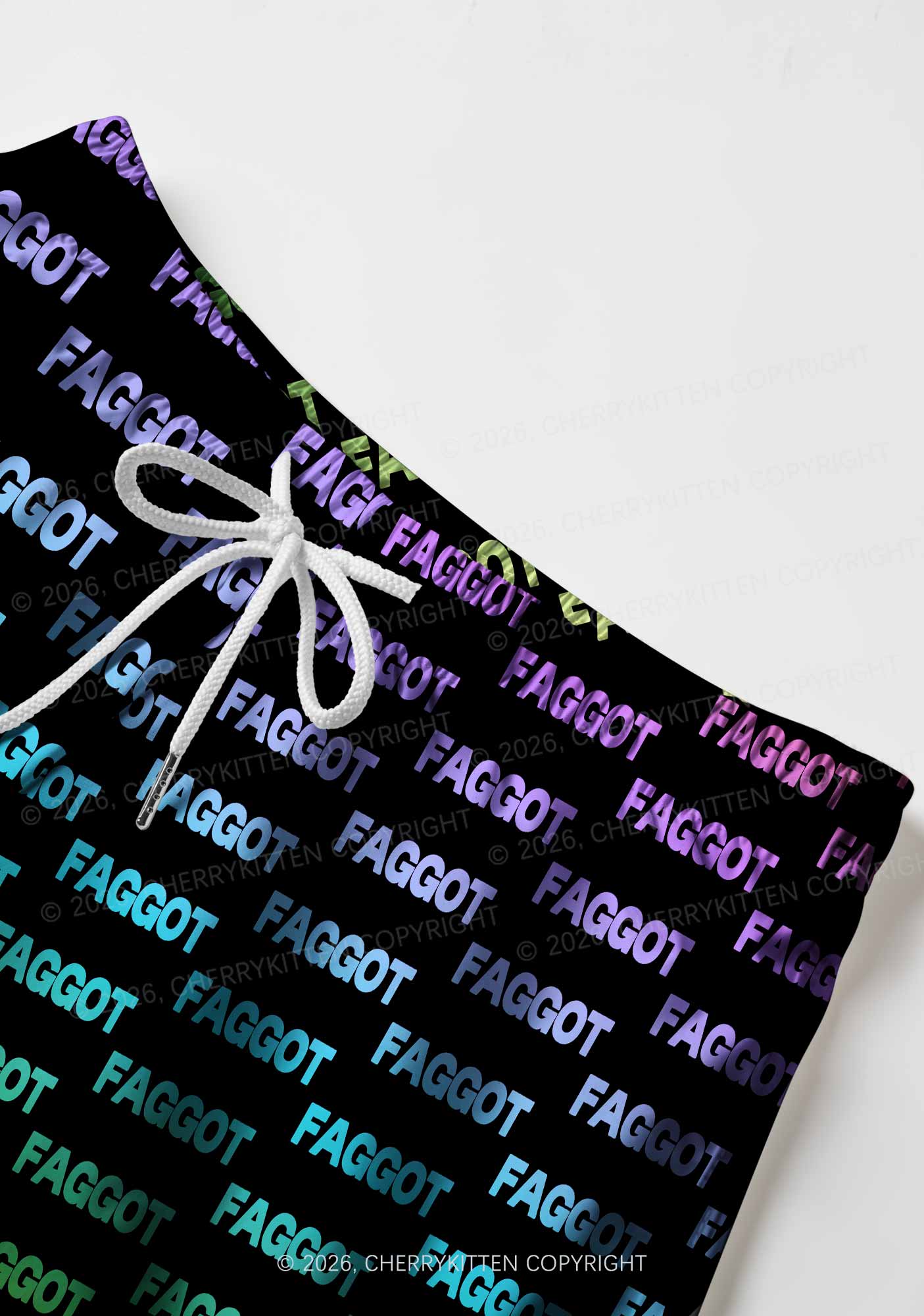Neon Rainbow Faggot Pride Y2K Print Men Beach Shorts Cherrykitten