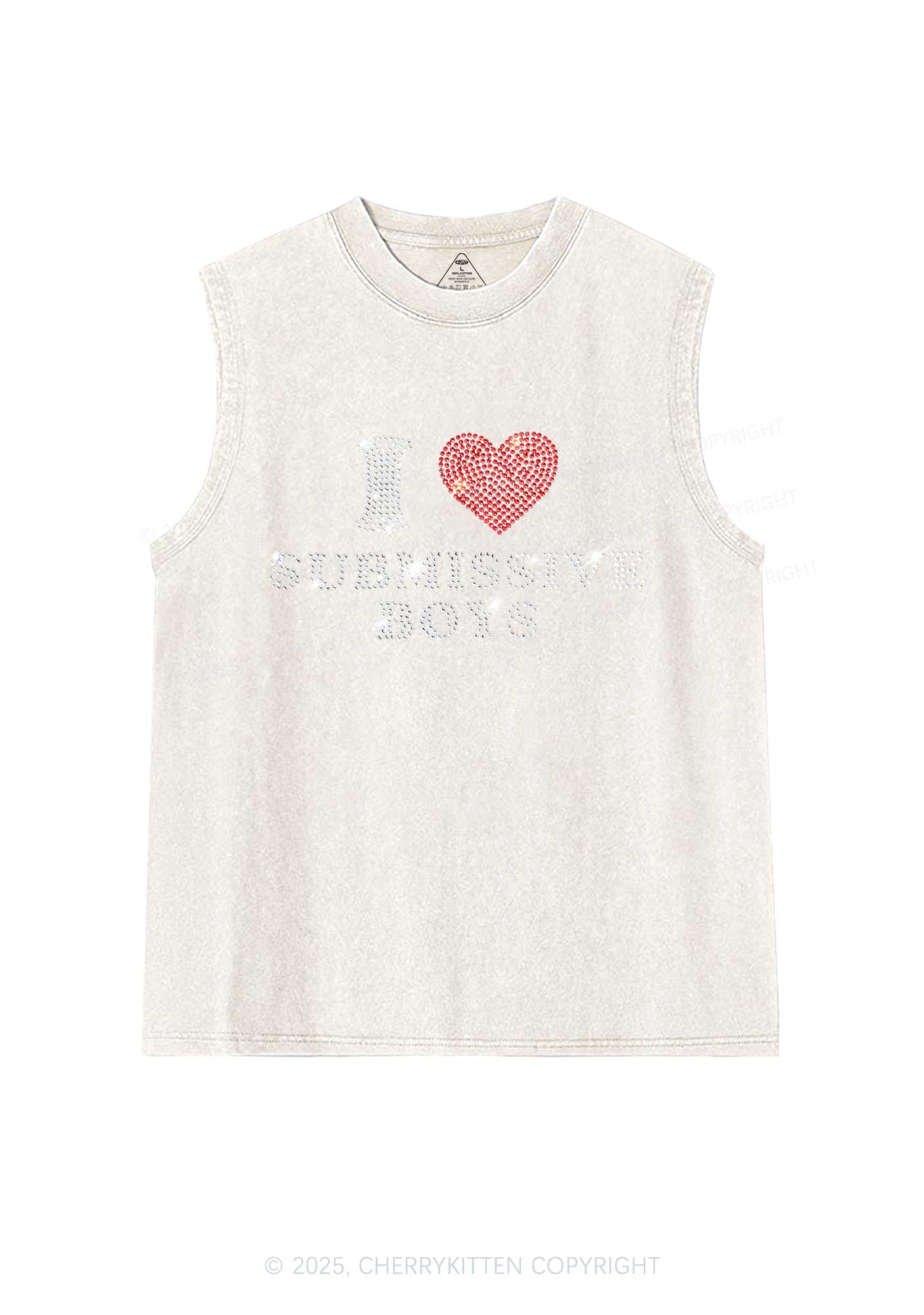 Rhinestone I Love S Boys Y2K Washed Muscle Tank Cherrykitten
