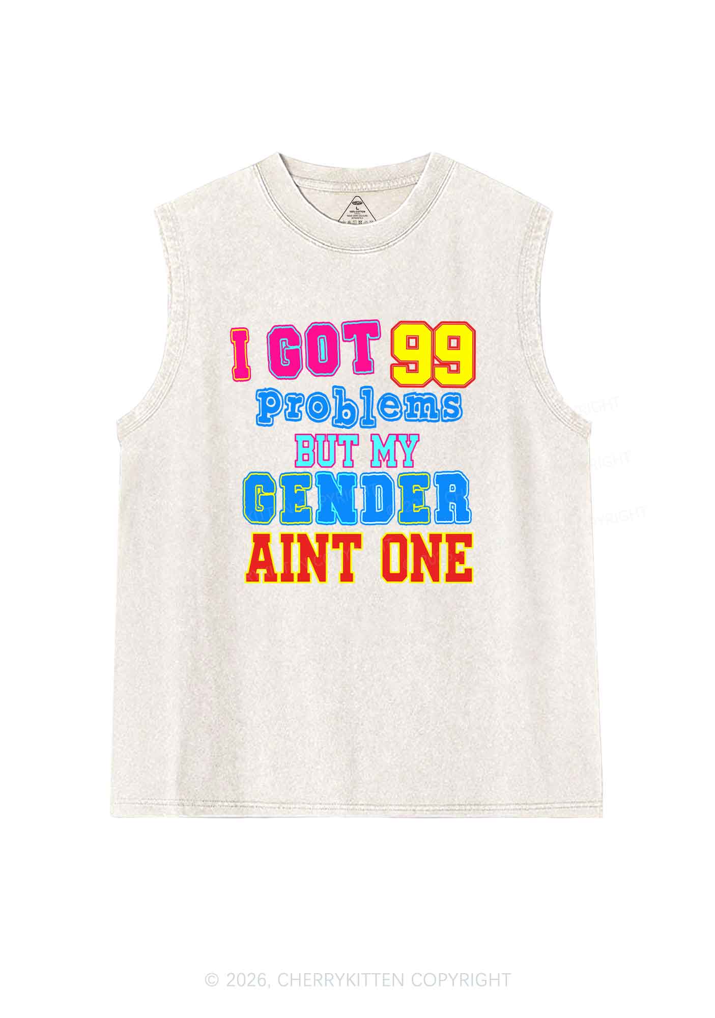 Gender Aint One Pride Y2K Washed Muscle Tank Cherrykitten