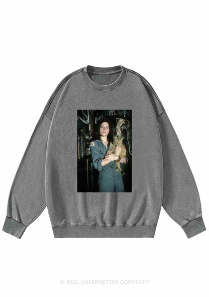 Halloween Space Lady Cat Y2K Washed Sweatshirts Cherrykitten
