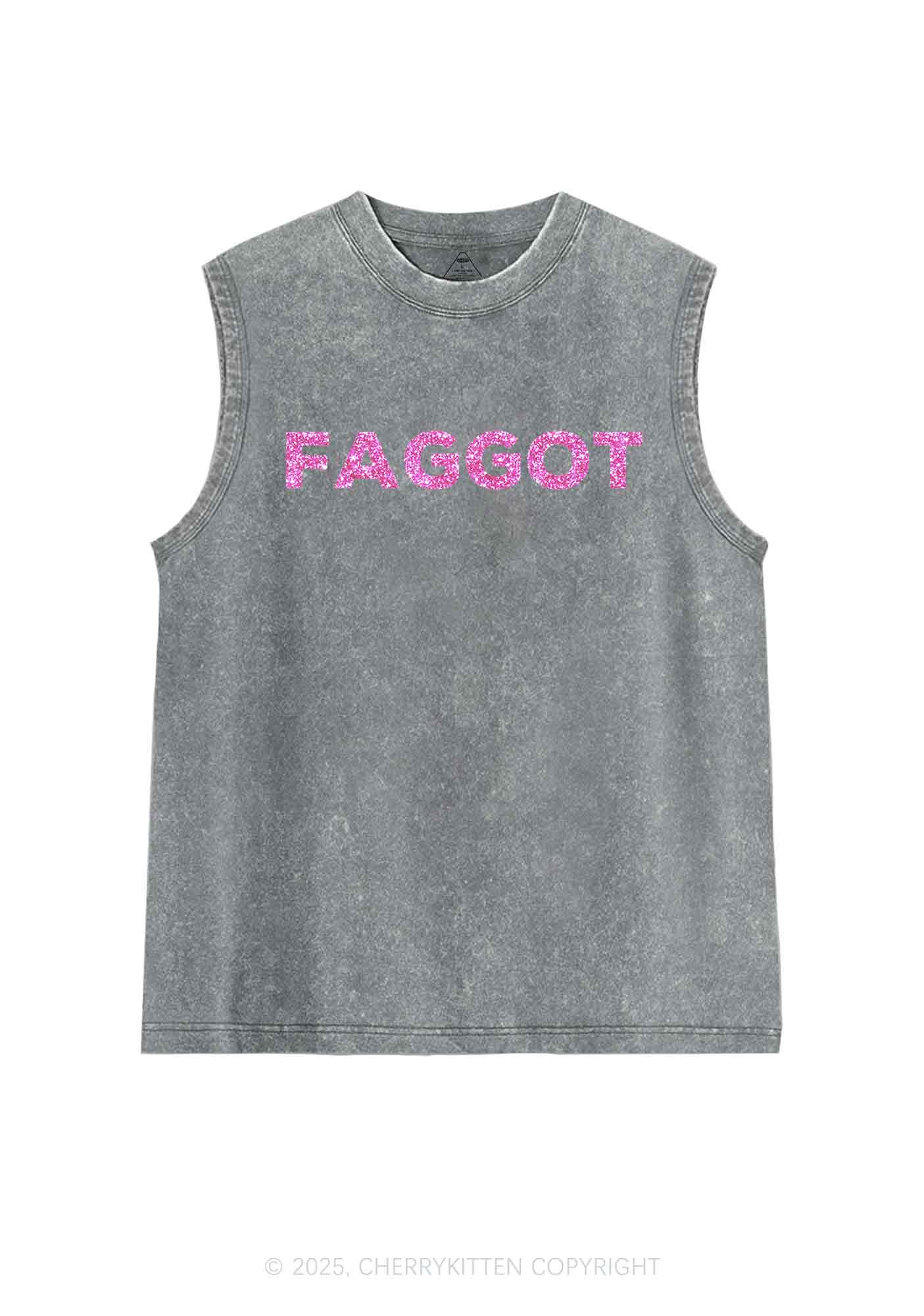 Glitter Faggot Pride Y2K Washed Muscle Tank Cherrykitten