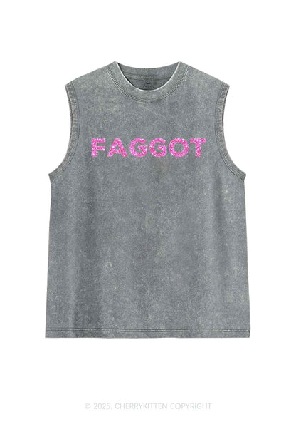 Glitter Faggot Pride Y2K Washed Muscle Tank Cherrykitten