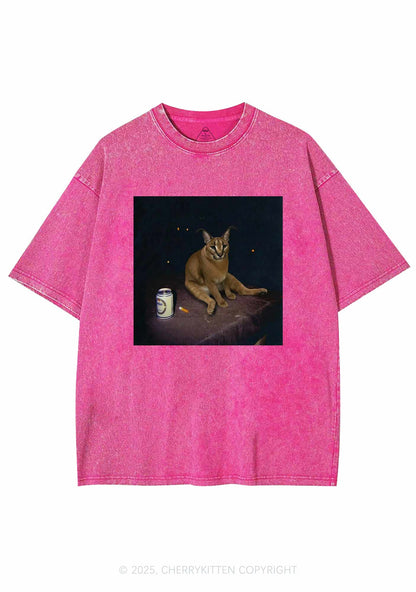 Drinking Floppa Y2K Shirts Washed Tee Cherrykitten