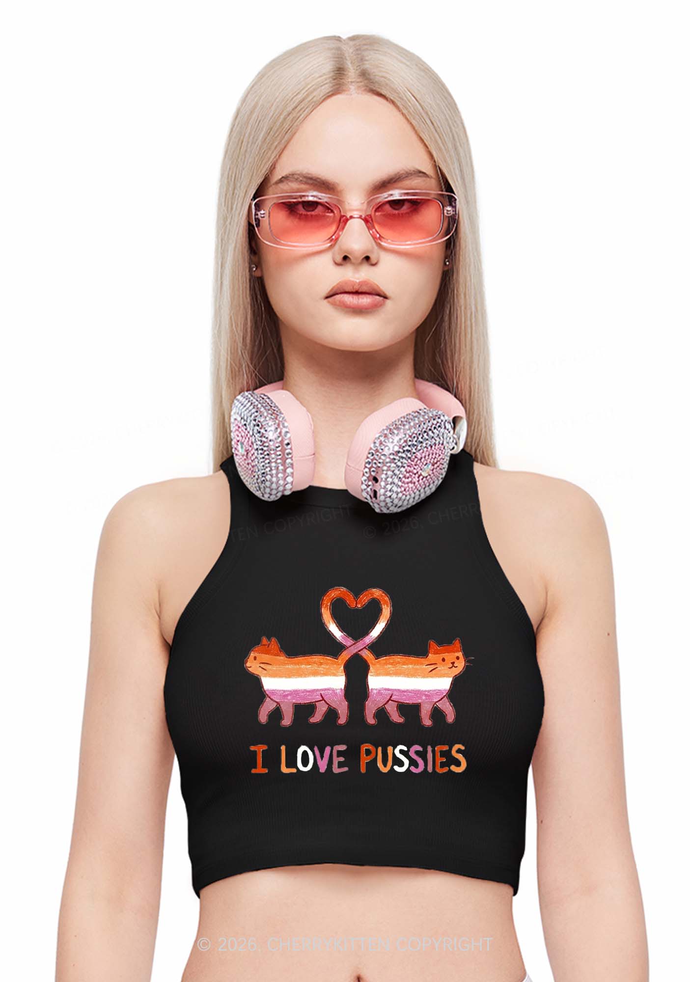 I Love Puxxies Pride Y2K Crop Tank Top Cherrykitten