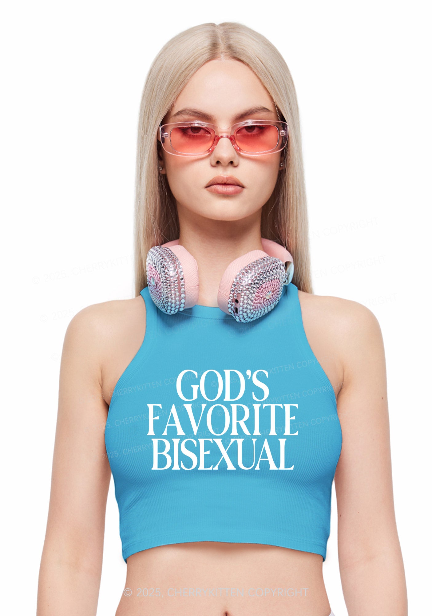 Gods Favorite Bisexual Pride Y2K Crop Tank Top Cherrykitten