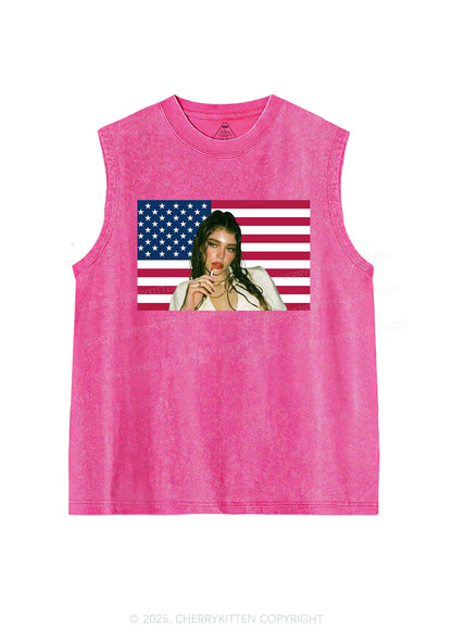 Custom Portrait Flag Y2K Washed Muscle Tank Cherrykitten