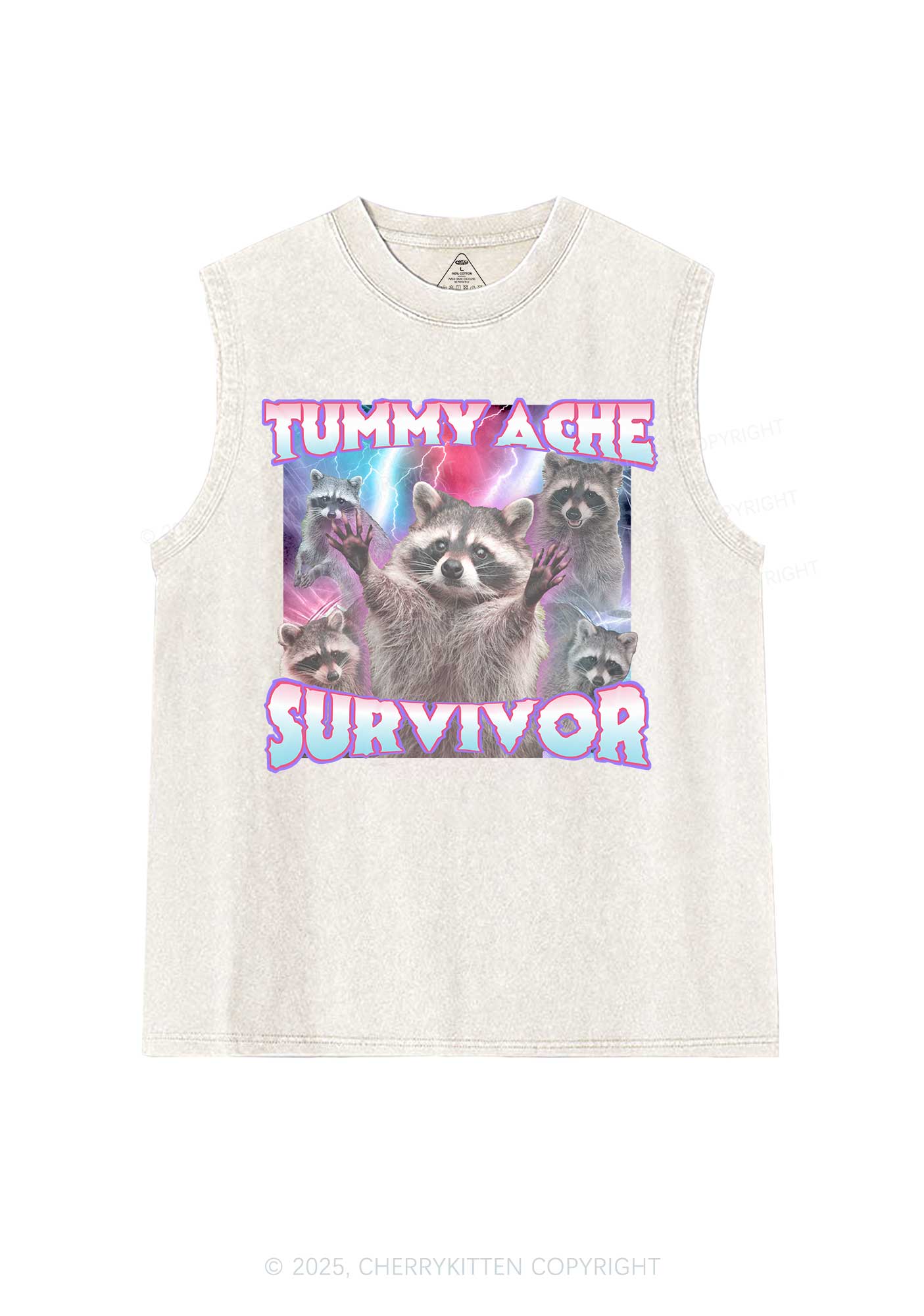 Tummy Ache Survivor Raccoon Y2K Washed Muscle Tank Cherrykitten