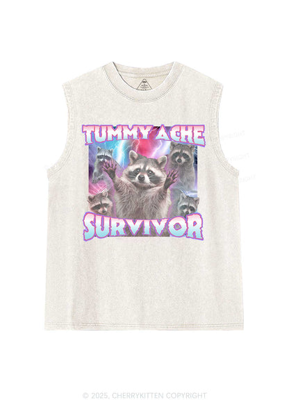 Tummy Ache Survivor Raccoon Y2K Washed Muscle Tank Cherrykitten