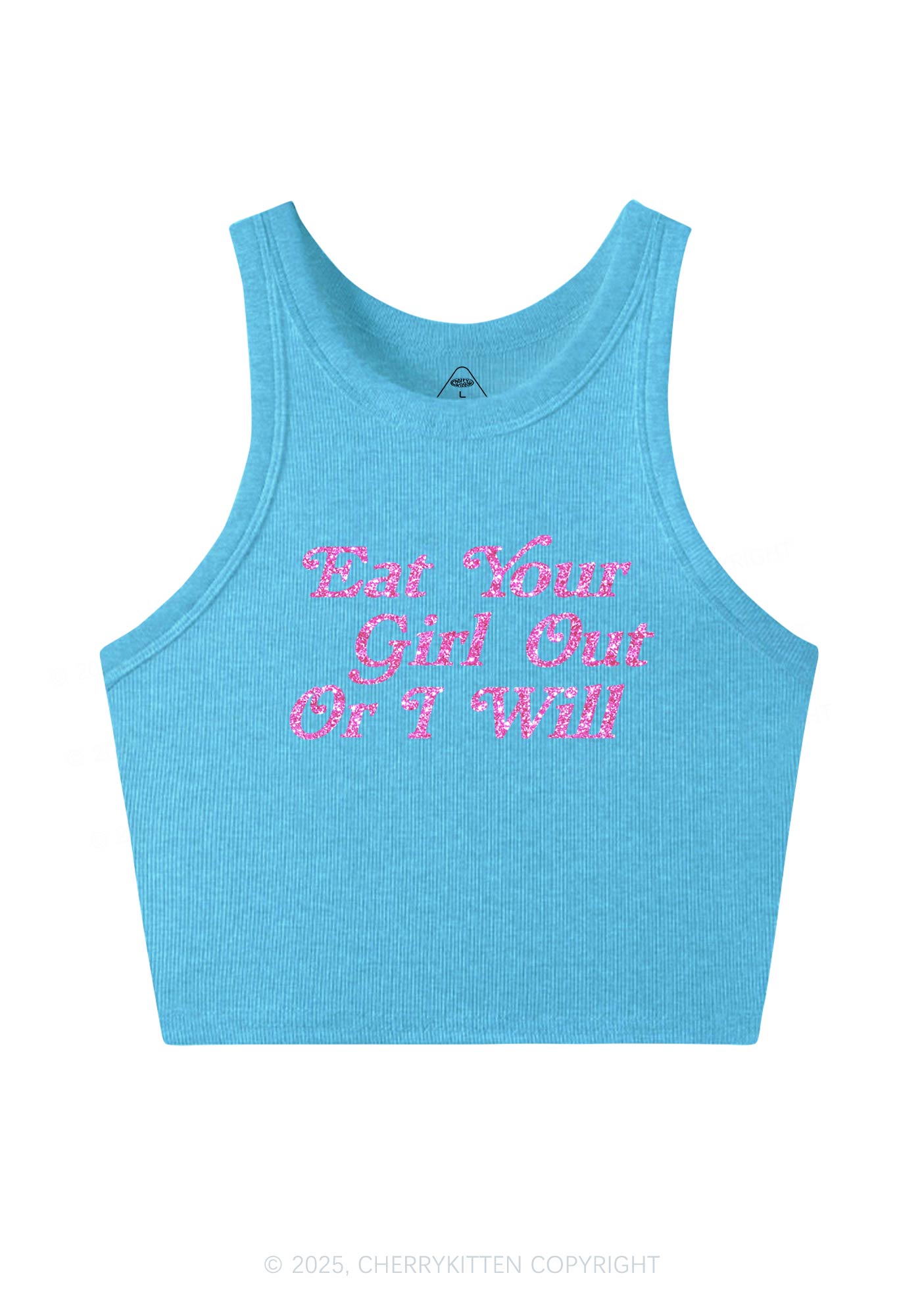Glitter Eat Your Girl Out Y2K Crop Tank Top Cherrykitten