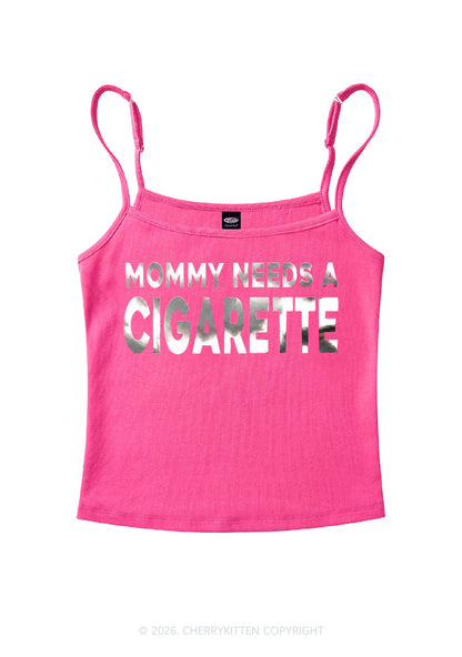Mommy Needs A Cigarette Silver Foil Printed Y2K Spaghetti Strap Cami Cherrykitten