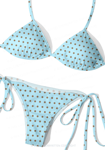 Blue And Brown Dots Y2K Print Bikini Set Cherrykitten